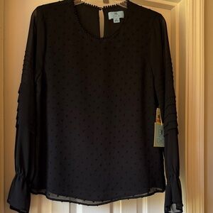CeCe Black Textured Blouse